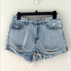PacSun Blue Jean Shorts Distressed High-Waisted Mom Short size 27